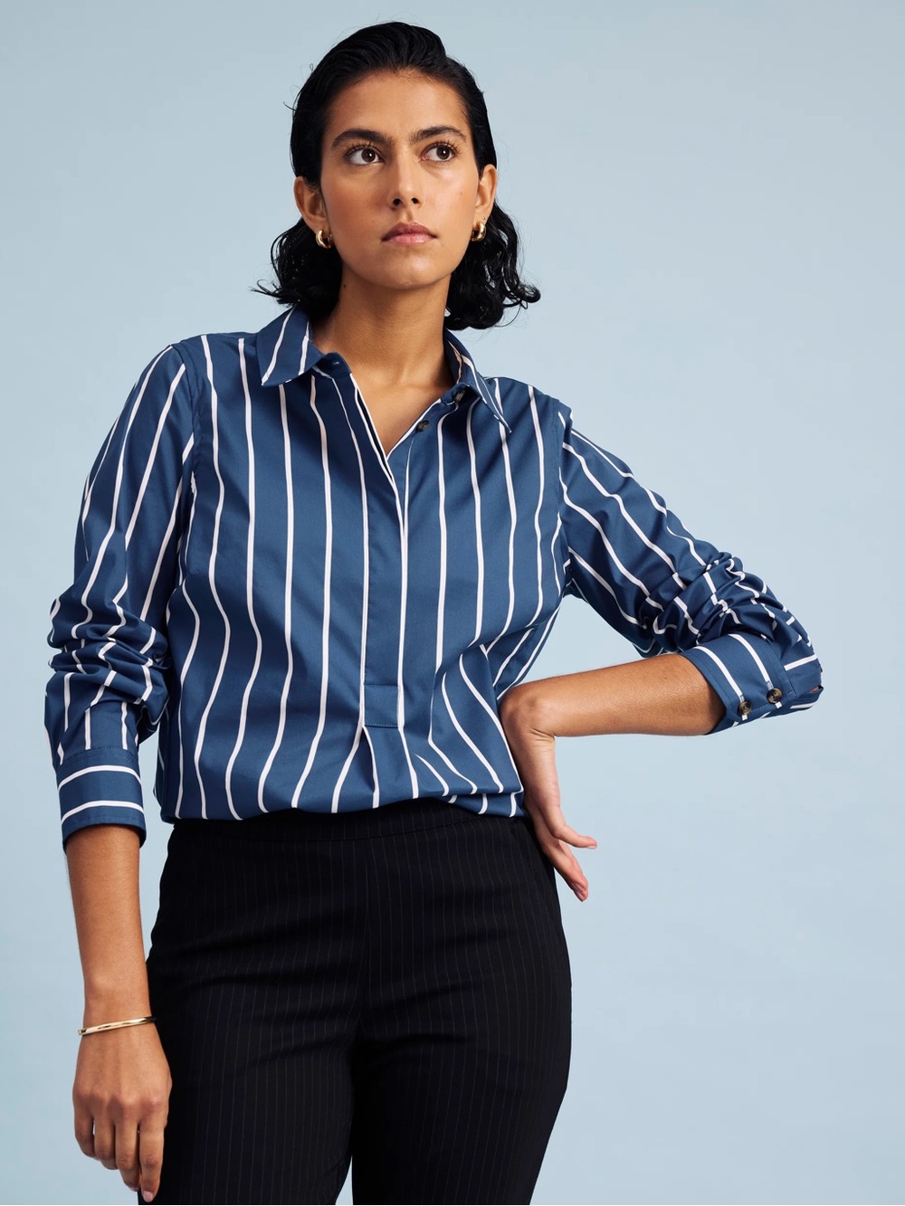 Universal Standard Elbe Popover Striped Button shirt